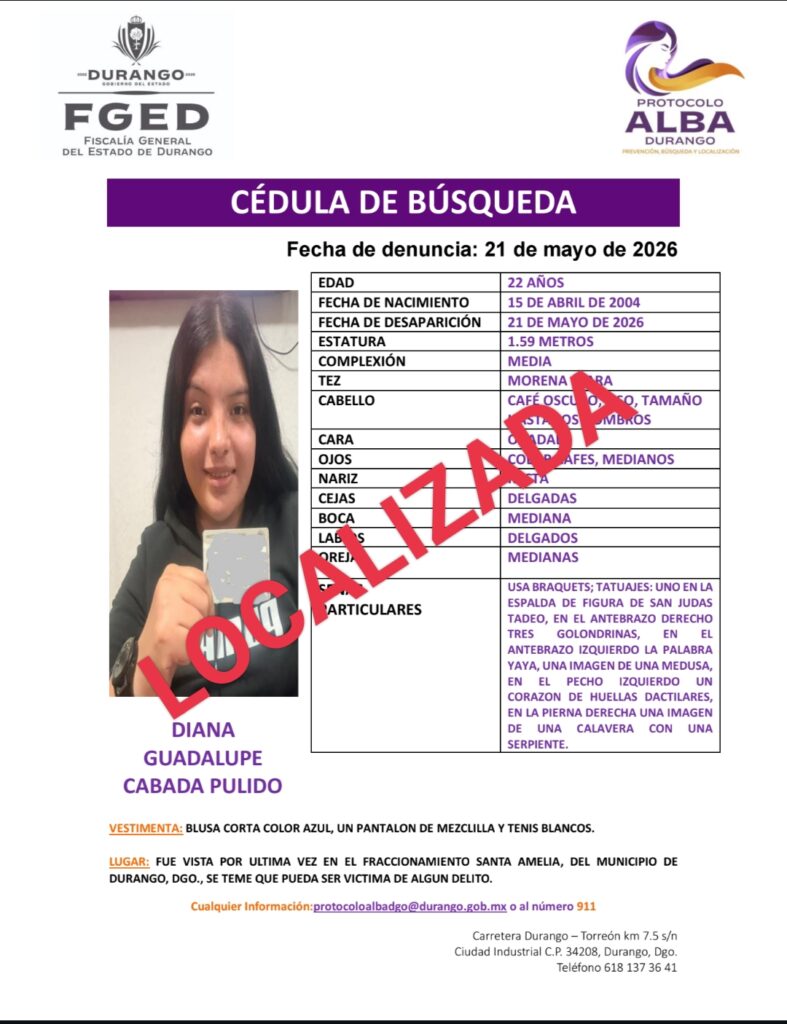 Encuentra la Fiscalía sana y salva a la hija de “Cabadita”