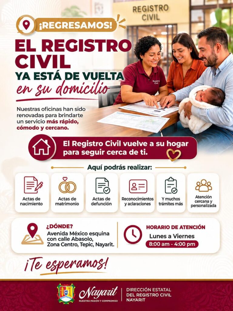 Registro civil atenderá al público en su nueva dirección, a partir del lunes 1 de junio
