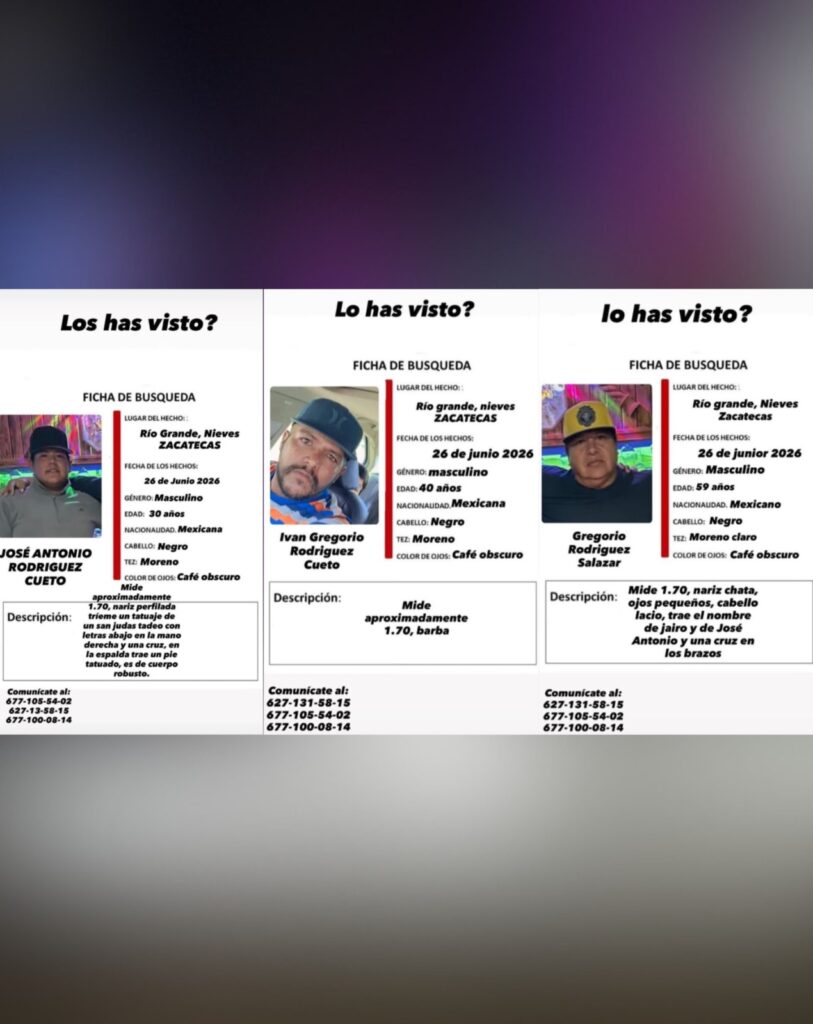 Padre y sus dos hijos de Durango desaparecieron en Zacatecas