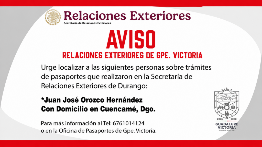 Buscan a ciudadano por trámite pendiente ante la SRE