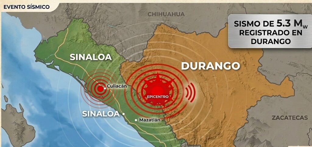 Sismo de magnitud 5.3 se registra en Durango; también fue percibido en Sinaloa