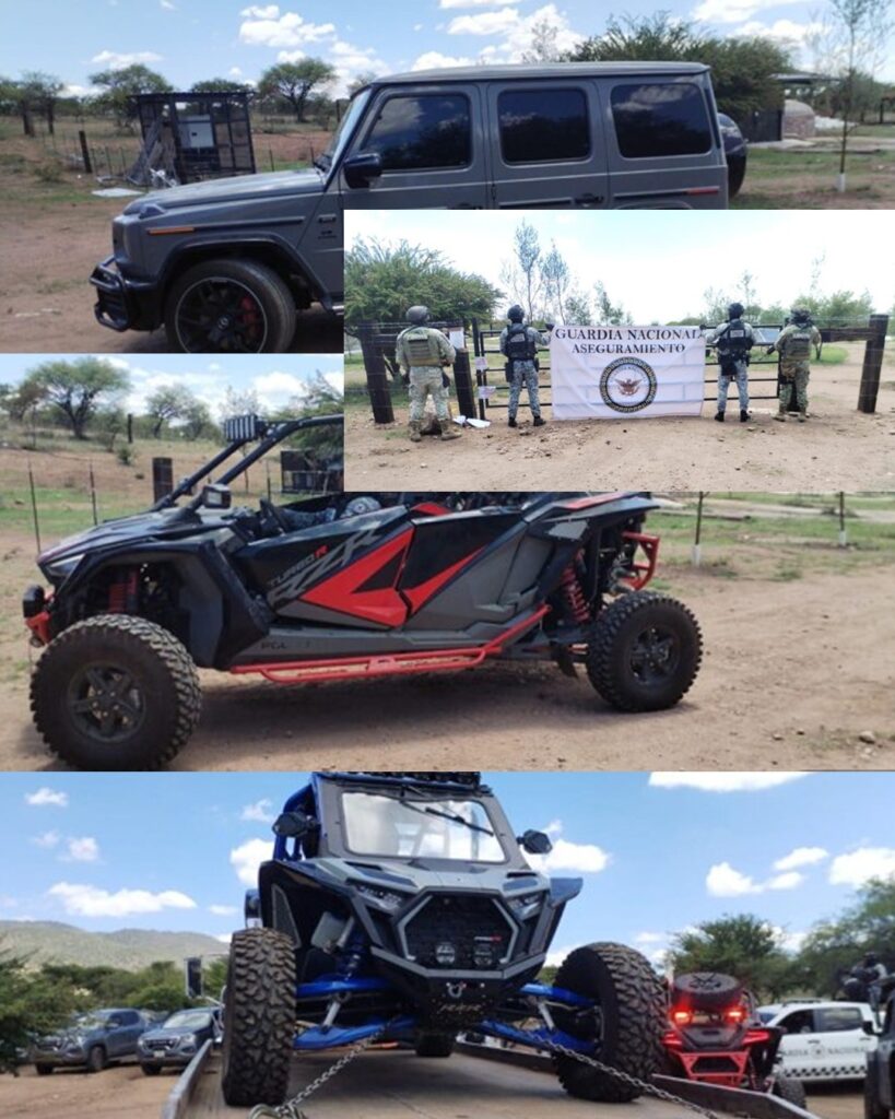 Defensa, GN y FGR aseguran rancho, vehículos, arma y sustancias