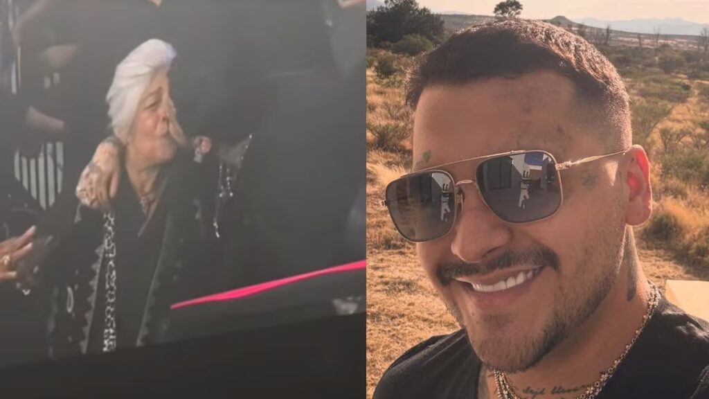 Christian Nodal protagoniza beso accidental con una abuelita en concierto de Monterrey