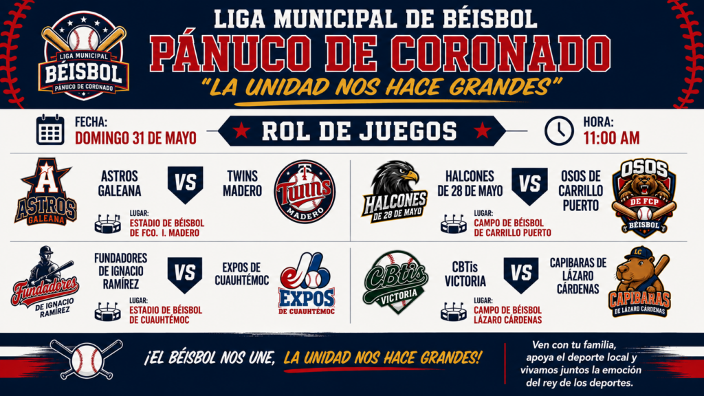 Anuncian nueva jornada de la Liga Municipal de Béisbol en Pánuco de Coronado