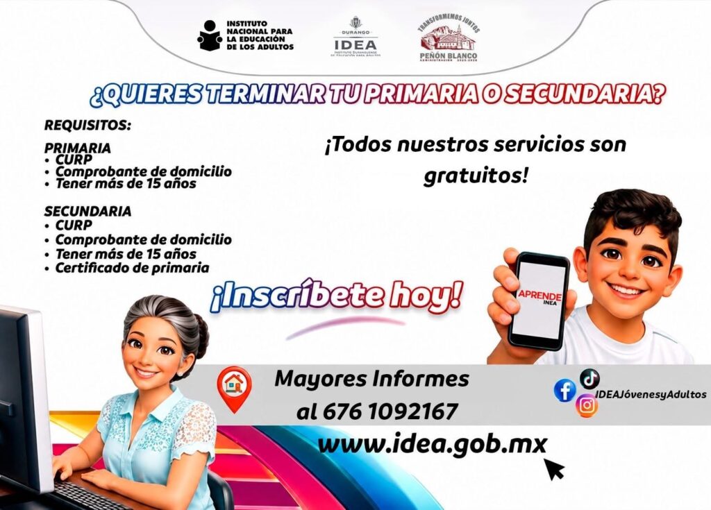 Impulsan en Peñón Blanco programa para que jóvenes y adultos concluyan su educación básica