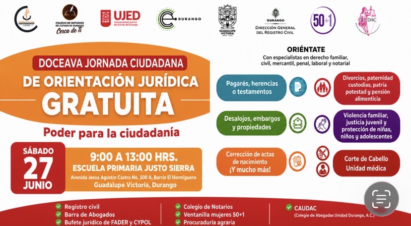 Guadalupe Victoria realizará jornada gratuita de orientación jurídica para la ciudadanía