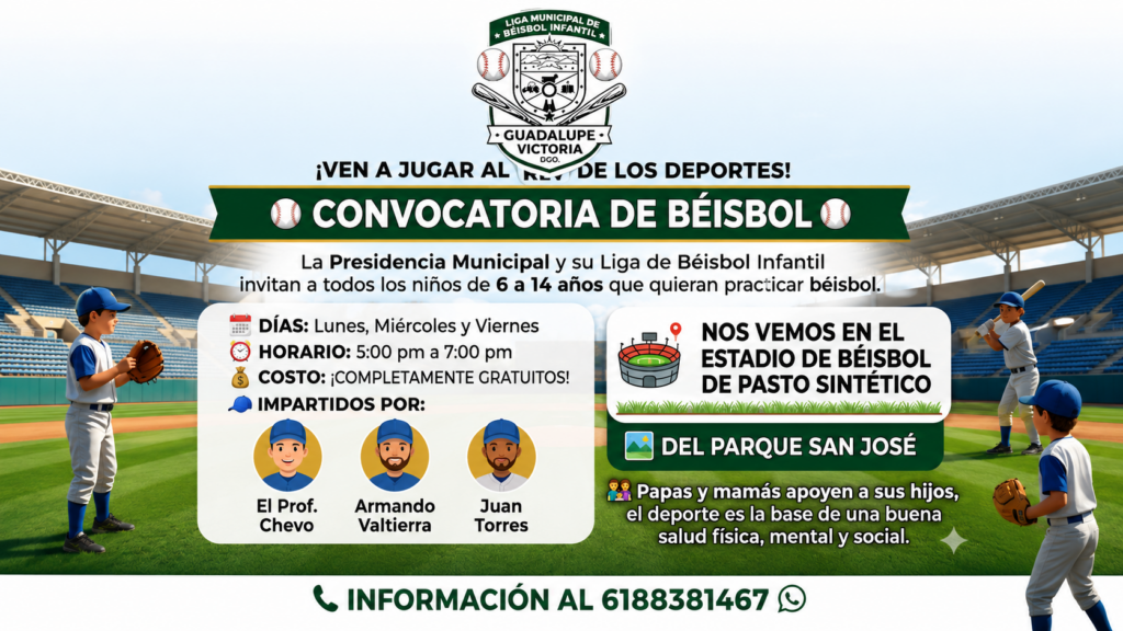 Invitan a niñas y niños de Gpe. Victoria a integrarse a la Liga Municipal de Béisbol Infantil