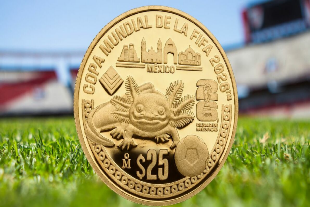 Banxico presenta moneda de oro del Mundial 2026 inspirada en el ajolote
