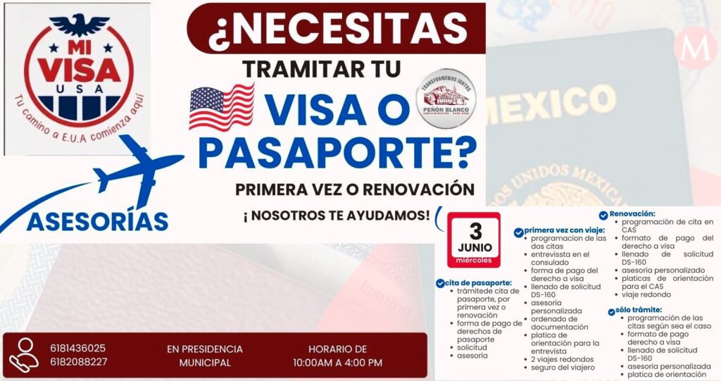 Ofrecerán asesorías para trámite de visa y pasaporte en Peñón Blanco