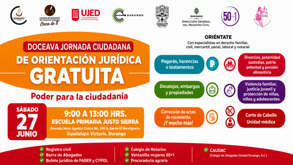 Realizarán Jornada Ciudadana de Orientación Jurídica Gratuita en GV