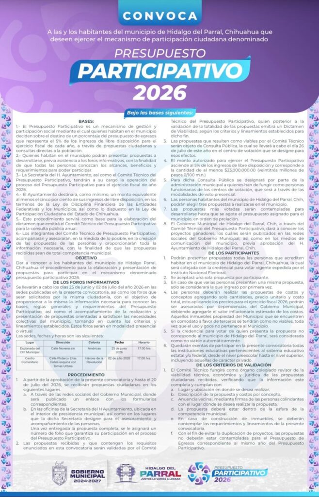 Invita Gobierno de Parral a participar en los foros informativos del Presupuesto Participativo 2026