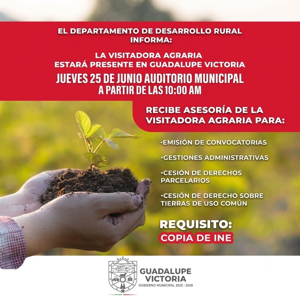 Visitadora Agraria brindará atención y asesoría a productores de GV este jueves