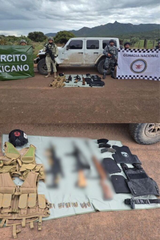 El Ejército Mexicano y la Guardia Nacional aseguraron armas y vehículo en Canatlán
