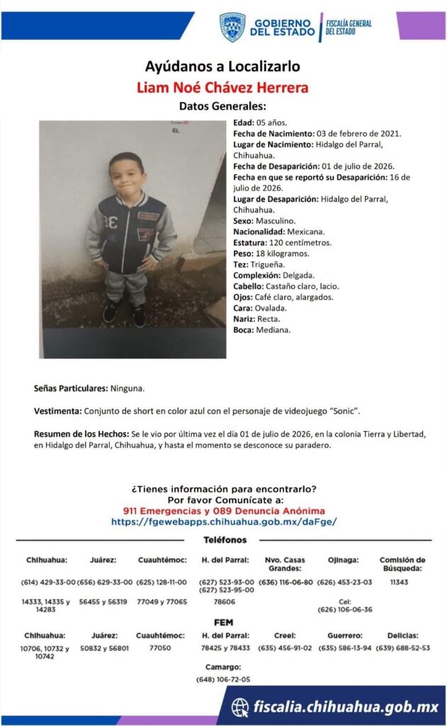 Buscan a niño de 5 años desaparecido en la colonia Tierra y Libertad