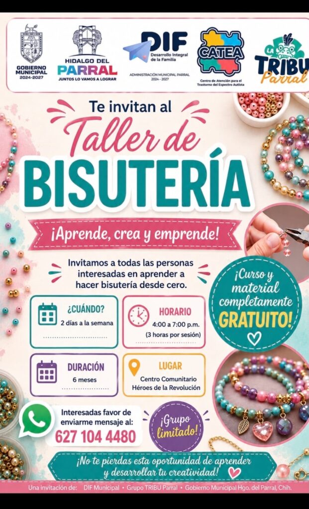 Gobierno de Parral abre inscripciones para el Taller de Bisutería gratuito del DIF