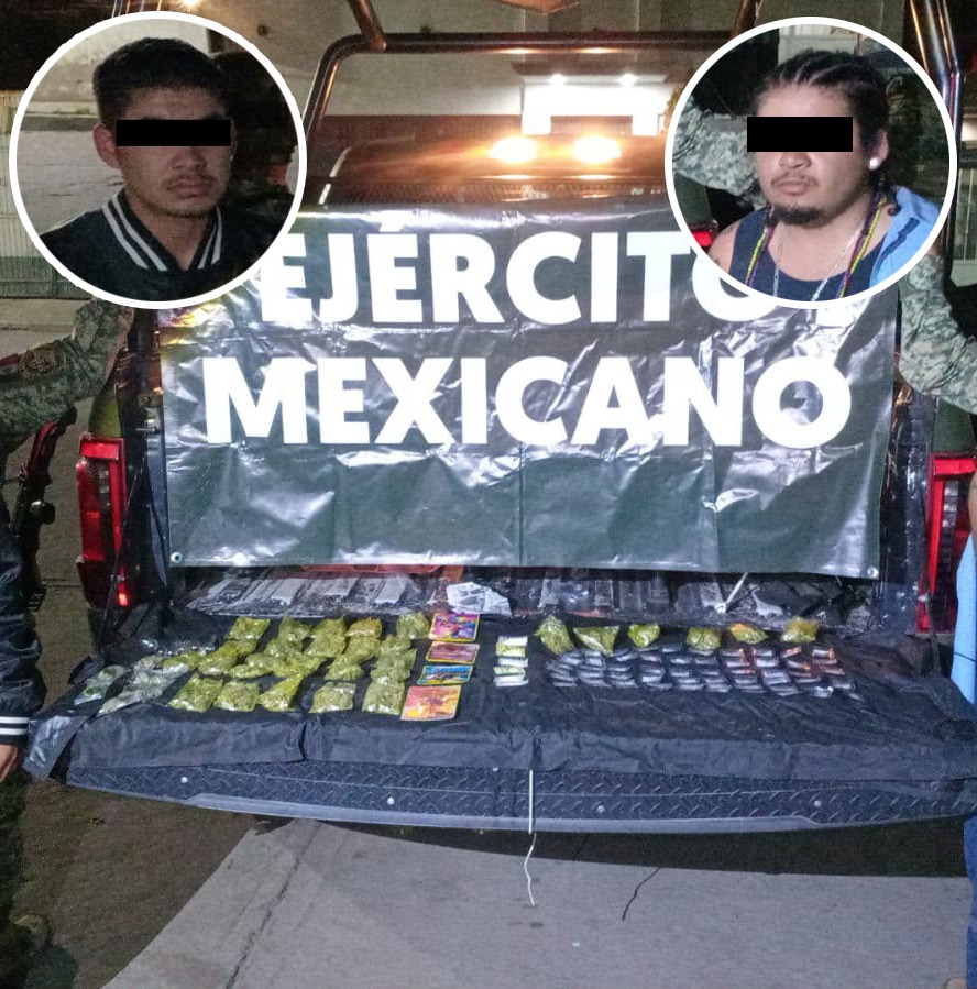 Militares detienen a dos hermanos narco-vigilantes, con sustancias y moto robada