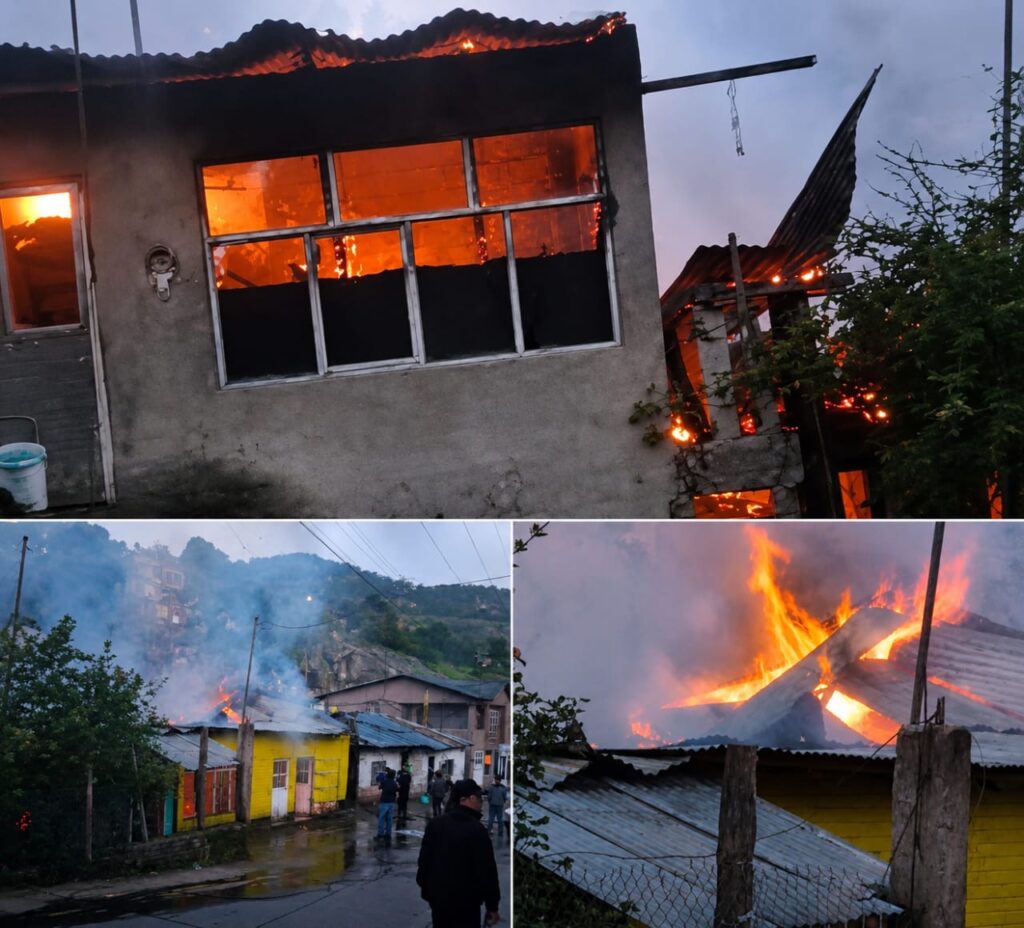 Fuerte incendio consume tres viviendas en Guadalupe y Calvo