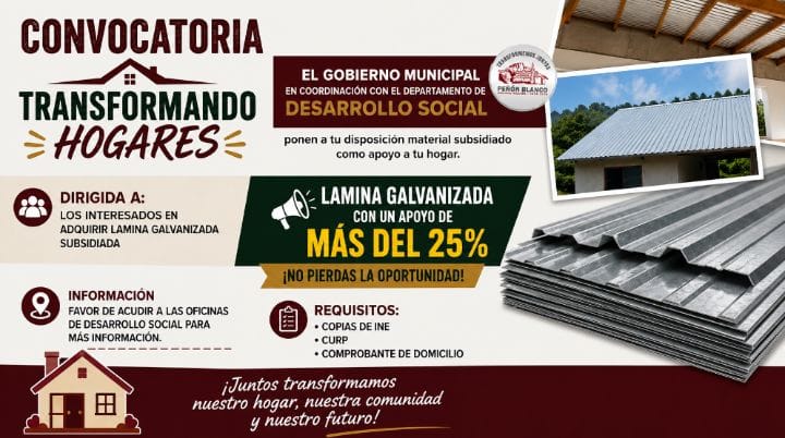 Lanza Peñón Blanco convocatoria «Transformemos Hogares» con subsidio para lámina galvanizada