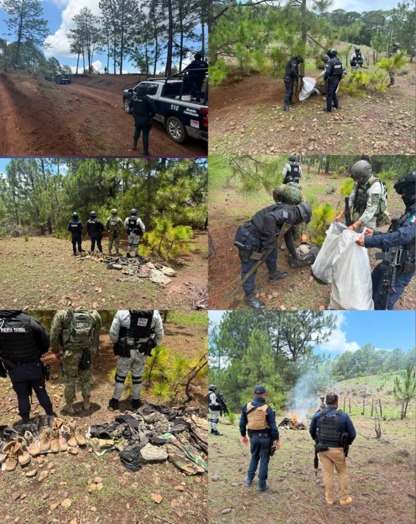 Defensa, GN, PE y DMSP aseguran y destruyen equipo táctico en Tamazula
