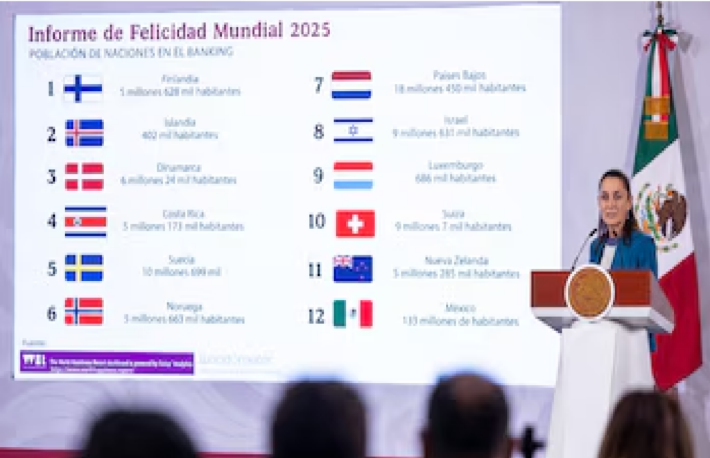 Sheinbaum presume resultados del INEGI y del Informe Mundial de la Felicidad