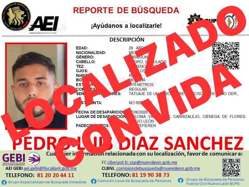 Joven de Durango desaparecido en Nuevo León es encontrado con vida