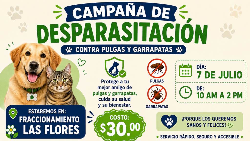 Gobierno Municipal realizará campaña de desparasitación para mascotas en el Fracc. Las Flores