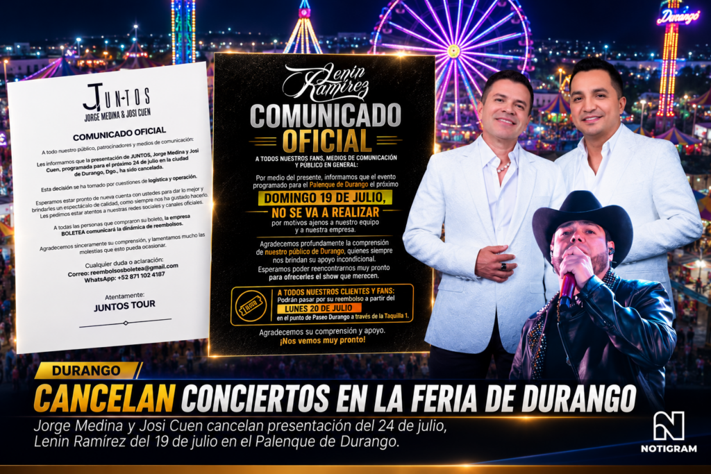 Cancelan conciertos de Jorge Medina, Josi Cuen y Lenin Ramírez en Durango
