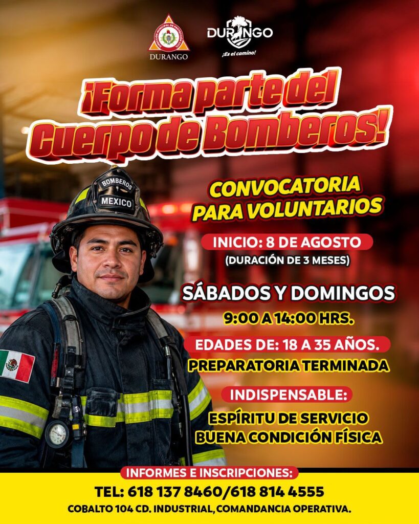 Si quieres ser integrante del Cuerpo de Bomberos de Durango esto te interesa